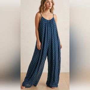 Wishlist Navy Blue Chiffon Leaf Leave Boho Spaghetti Romper Strap Jumpsuit